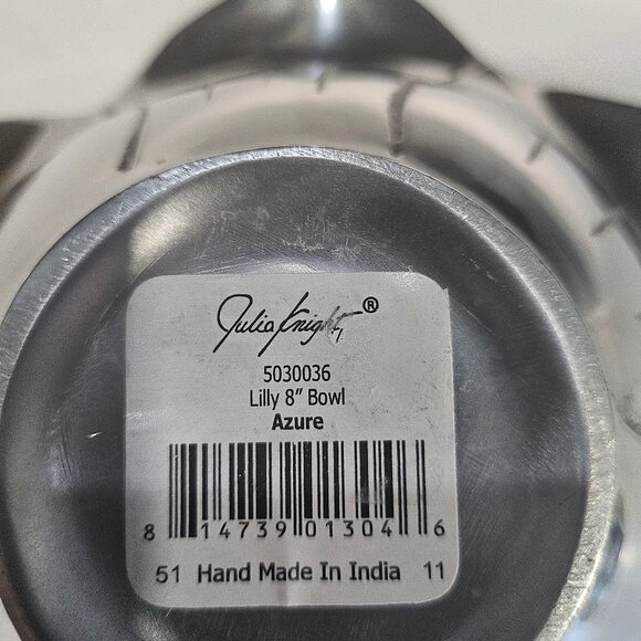 Julia Knight Lily Shaped 8" Serving Bowl Silver/Azure Blue Like New! - Picture 6 of 10